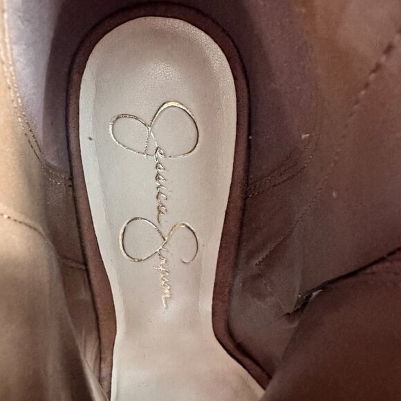 JESSICA SIMPSON | Barlette Brown Studded Open Toe Lace Up Wedge Bootie | Brown - Picture 9 of 10